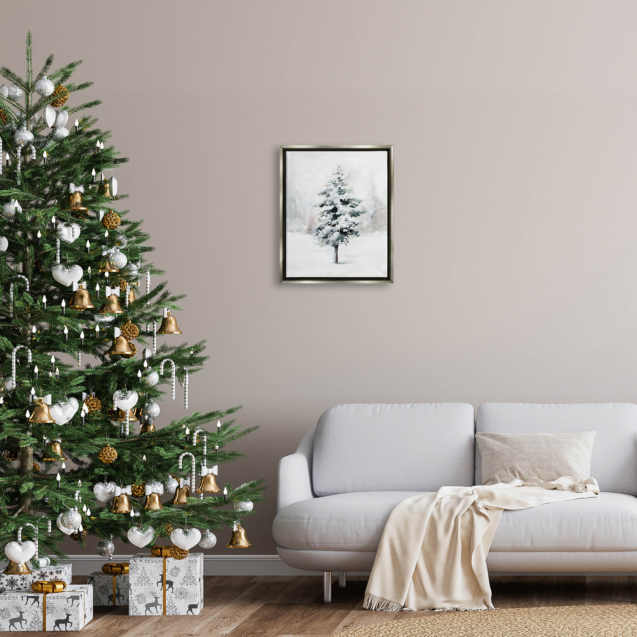 Wintery Snow Tree Scene Holiday Graphic Art Luster Gray Framed Art Print Wall Art