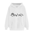 thumbnail image 2 of Blouse for Women Hooded Love Printed Off Shoulder Sleeves Long Sleeved Sweatshirt White M,Women Sweatshirt, 2 of 3