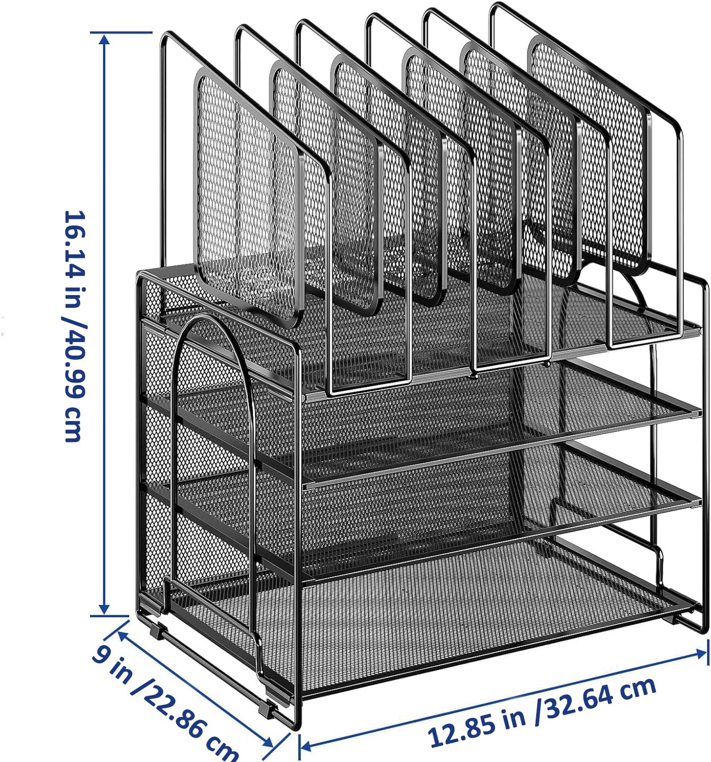 Marbrasse 4-Tier Mesh Desk File Organizer,5 Vertical File Holder and Handle for Home Office (New Vertical Holder-Black)