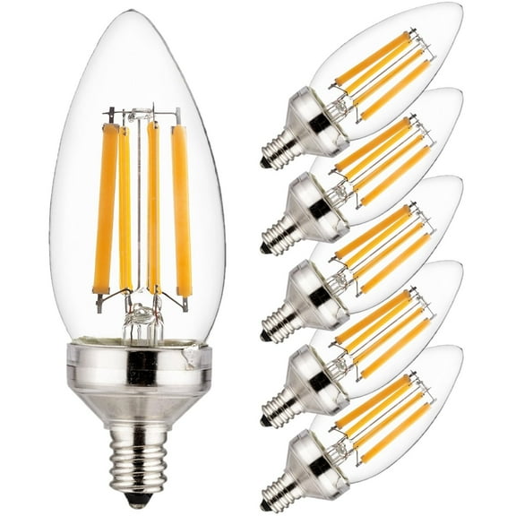 Diodesy- Pack of 6 CTC/LED/FS/8.8W/E12/CL/27K E12 LED Candelabra Dimmable Light Bulb, 8.8W (75-Watt Equivalent), 2700K Warm White, B11 Edison Bulb for Chandeliers and Ceiling Fan, 800LM, UL Listed