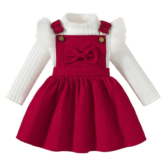 Staki Baby Girl Clothes Dress Fall Winter Outfits Set Puff Sleeve Solid Romper 12M-5T,18-24 Months