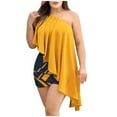 thumbnail image 2 of Wycnly Formal Dresses for Women Ruffle One Shoulder Sexy Wrap Bodycon Night Club Formal Dress Slash Neck Sleeveless Leaves Print Summer Mini Dresses Yellow XXL Clothes, 2 of 4