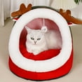 thumbnail image 6 of Nebwoak Christmas Reindeer Pet Bed, Winter Warm Semi-Enclosed for Cats/Small Dogs, Removable Washable, Red, Non-Slip Base, 6 of 6