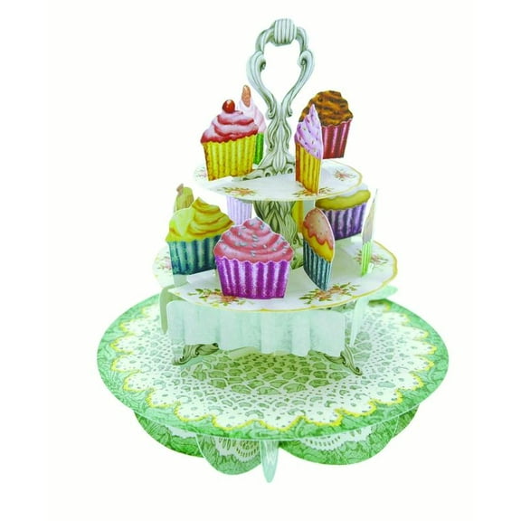 Notes & Queries Cupcakes on Tiered Dessert Stand Santoro Pirouettes 3D Pop Up Greeting Card