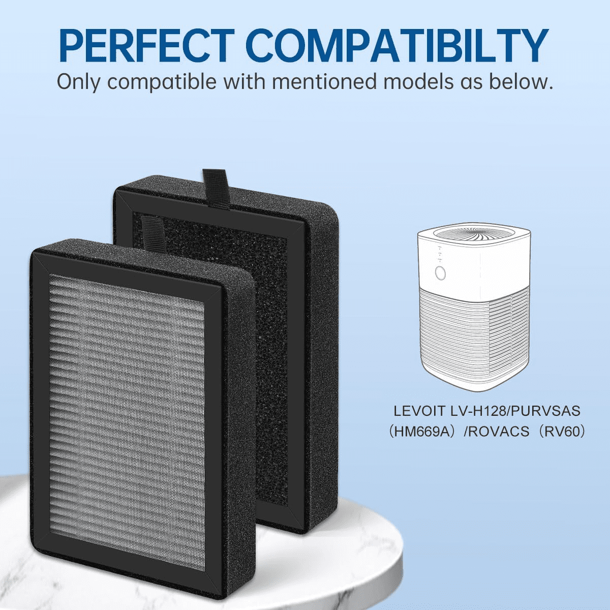 For LE-VOIT LV-H128-RF Air Purifier 4-pack Replacement Three in One Front+H13 High Efficiency HEPA Activated Carbon Filter
