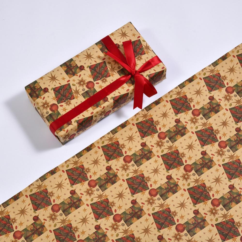 3 Rolls Christmas Wrapping Paper for Kids with Cut Christmas Elements Print  Brown Kraft Paper with Christmas Lights, Deer