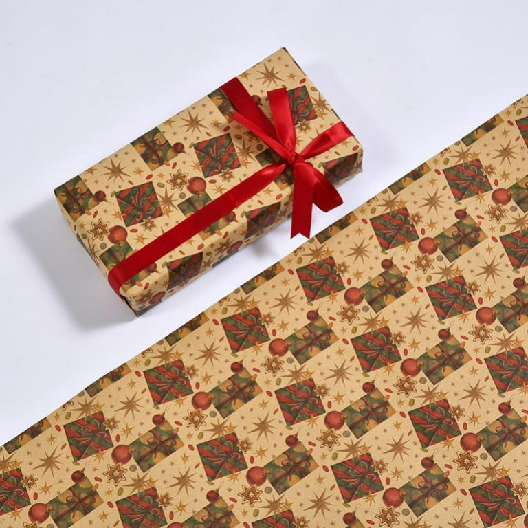 3 Rolls Christmas Wrapping Paper for Kids with Cut Christmas Elements Print  Brown Kraft Paper with Christmas Lights, Deer