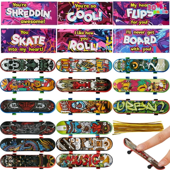 Joyfy 30 Packs Valentines Day Cards with Finger Skateboards for Kids Boys, Valentines School Classroom Exchange Gifts for Ages 6 and up
