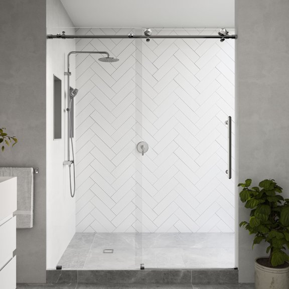 Seawin Diamond 44 - 48 x 76 inches Frameless Sliding Shower Door 3/8 in. (10 mm) Clear Tempered Glass with NanoShield Coating Polished Stainless