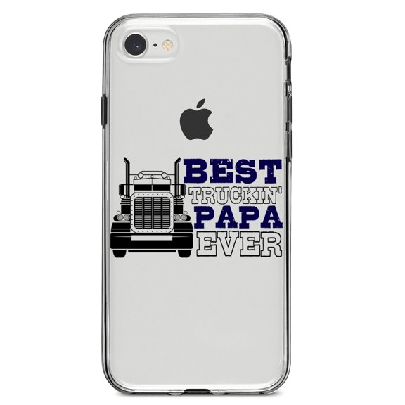 DistinctInk Clear Shockproof Hybrid Case for iPhone 7 8 SE (2020 Model) 4.7" Screen TPU Bumper Acrylic Back Tempered Glass Screen Protector - Best Truckin' Papa Ever