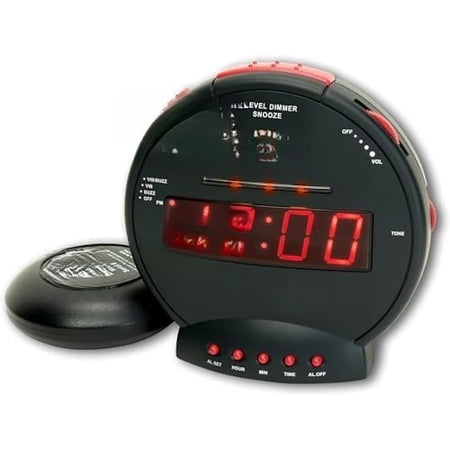 Sonic Bomb Dual Extra Loud Alarm Clock with Bed Shaker, Black | Vibrating Alarm Clock Heavy Sleepers, Battery Backup | Wake with a Shake