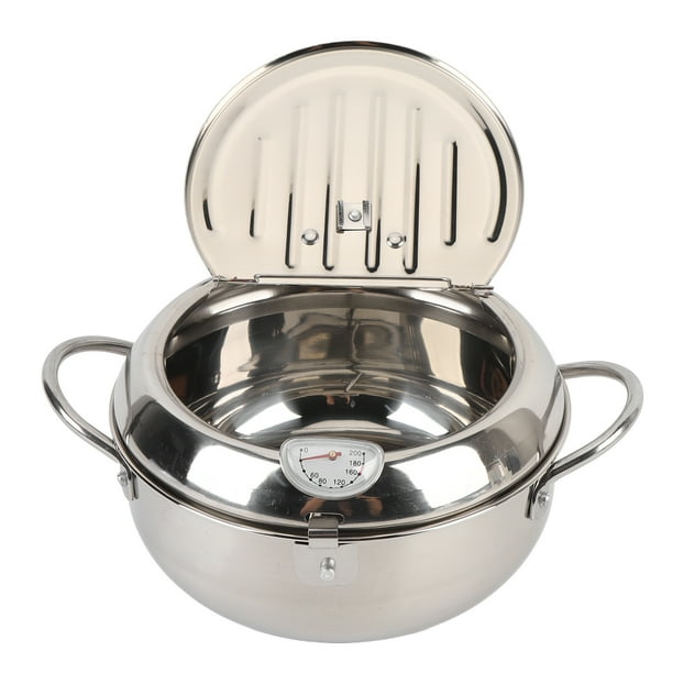Olla Freidora De Acero Inoxidable 201, Olla Para Freír De Calentamiento Rápido Con Tapa De Termómetro, Rejilla Para Goteo De Aceite, Multifuncional Para Patatas, Pollo, Con