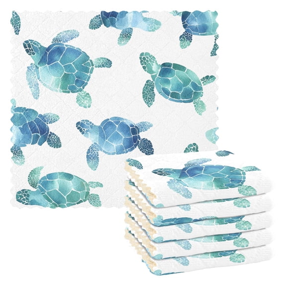 Watercolor Sea Turtle White Kitchen Cloth Dish Towels for Drying Washing Absorbent Dish Rags Reusable soft kitchen dishcloth set 6 Pack