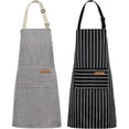 thumbnail image 1 of 2 Pack Kitchen Cooking Aprons, Adjustable Soft Chef Apron with 2 Pockets for Men and Women (Black/Brown Stripes), 1 of 4