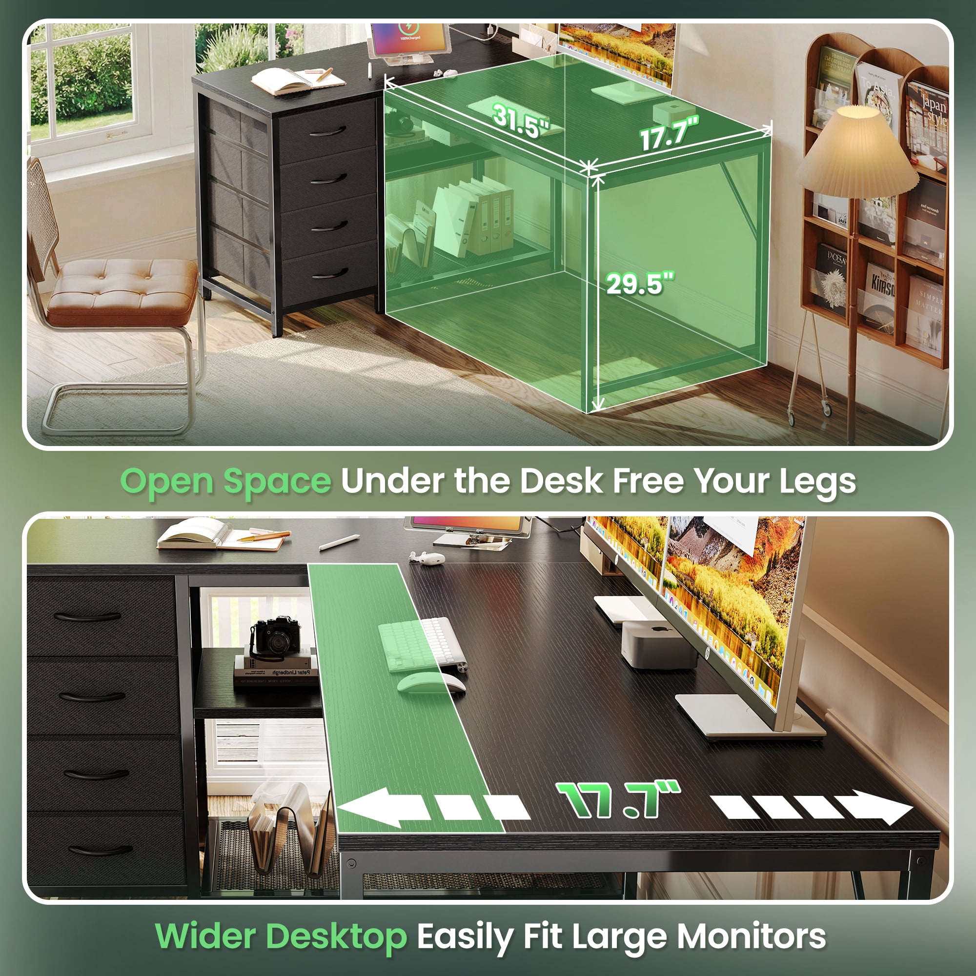 Amadwell 43 Inch L Shaped Desk with Power Outlets & Drawers, Reversible L-Shape Computer Desk