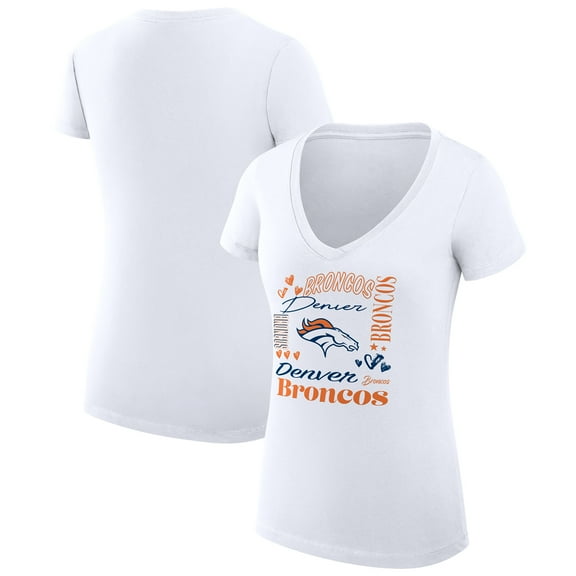 Women's G-III 4Her by Carl Banks  White Denver Broncos Super-Slim Fit Lightweight Collage Team V-Neck T-Shirt