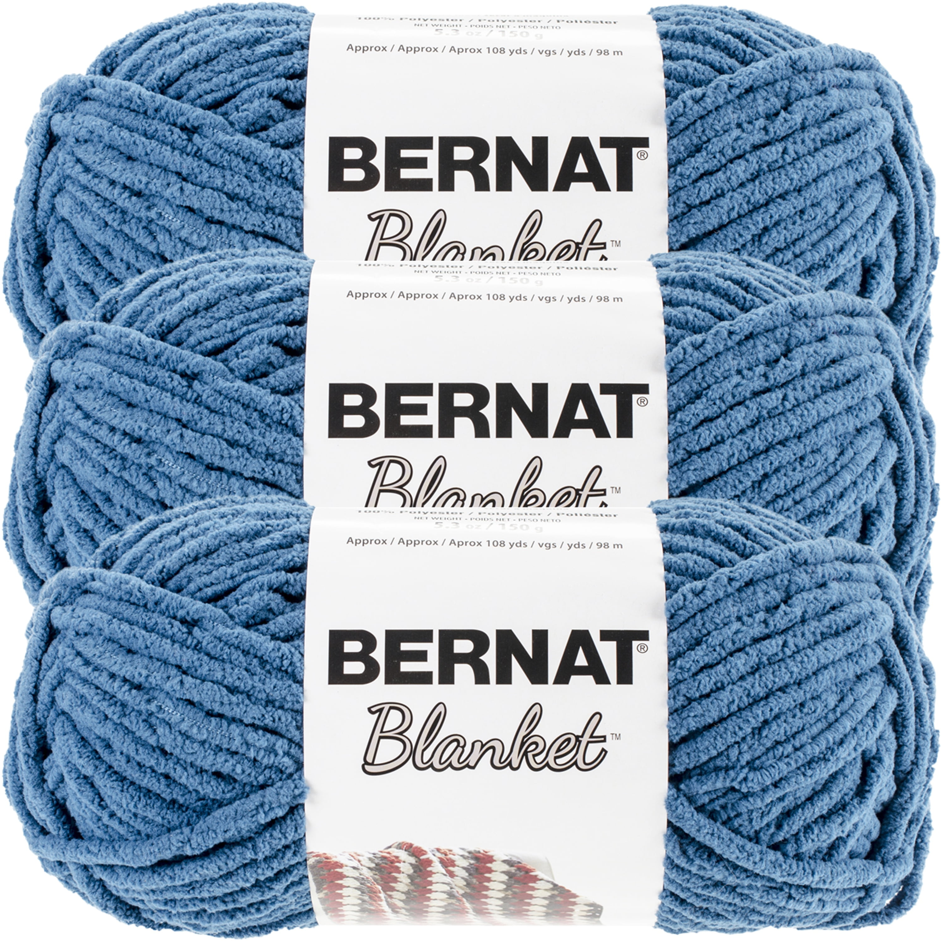 Bernat Blanket Dark Teal Yarn - 3 Pack of 150g/5.3oz - Polyester - 6 Super Bulky - 108 Yards - Knitting/Crochet