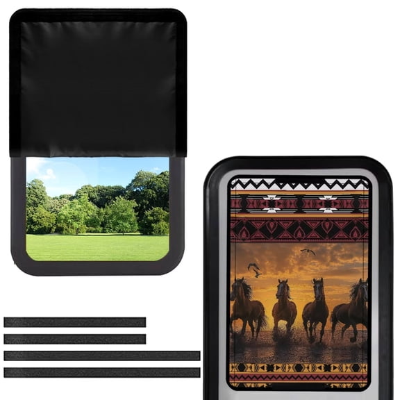 Psesaysky Aztec Tribal RV Door Window Shade, Running Horse Sunset Foldable RV Blackout Window Cover, UV Rays Protection Camper Trailer Screen Door Protector, Hook and Loop Fastener