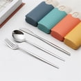 thumbnail image 1 of Straw Tableware Set Stainless Steel Spoon Fork Chopsticks Straw Student Travel Portable Set Gift Tableware,Silver, 1 of 3