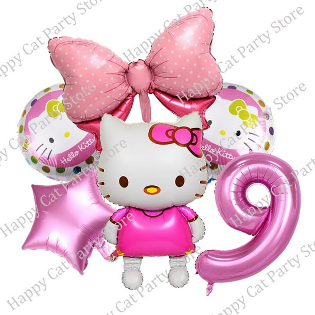 Decoración de fiesta de cumpleaños con tema de Hello Kitty para niños, plato de taza de papel, regalos de globos de gatito rosa, suministros de Decoración de Pastel