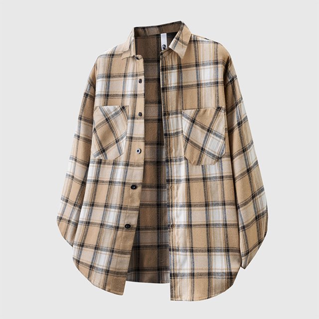 Blusa y camisa de manga larga con cuello vuelto para hombre, blusa informal a cuadros a la moda con botones y cuello vuelto, blusa de poliéster para hombre