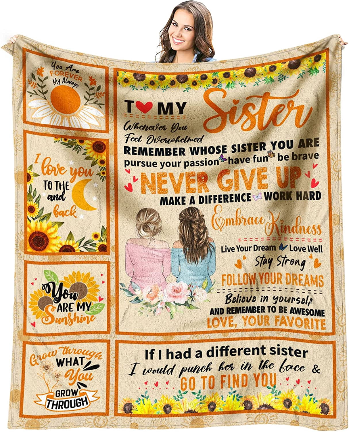 Schwester Geschenkdecke 127x152 Cm – Flanell Mit Bedrucktem Spruch, Perfekt Zum Kuscheln