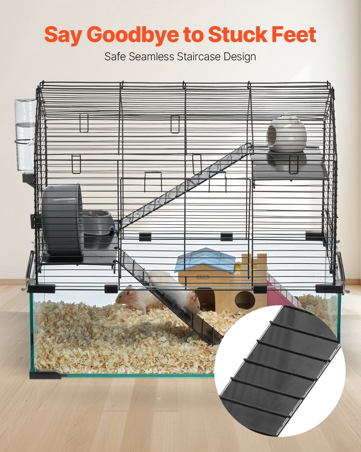 360 Degree View Transparent Hamster Cage 22.8x15x21.3 Inch Ventilated Small Animal Habitat with Water Bottle for Mice Rats Guinea Pigs