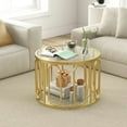 thumbnail image 5 of Canddidliike 24 Inch Round Coffee Table with Reeded Tempered Glass Top and Oval Swivel Brackets-Golden, Tea Table, 5 of 10