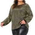 thumbnail image 2 of DARING DIVA Women's Plus Long Sleeve Glitter Sparkly Blouse 1X Gold, 2 of 6