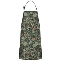 Green Pioneer Flower Pattern Apron-Garden Aprons for Women with Pockets-Cotton Linen Waterproof Kitchen Cooking Gardening Aprons Adjustable for Kitchen,Cooking,BBQ and Salon 33x27 Inch
