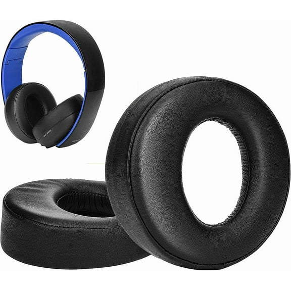 SOULWIT Protein Leather Replacement Ear Pads for Sony Gold Wireless PlayStation PS4 Headset, Earpads Cushions for 2014 Version (Model CECHYA-0083) Headphone - Black
