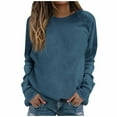 thumbnail image 2 of Crewneck Sweatshirts for Women Solid Color Long Sleeve Shirts O-Neck Pullover Tops, 2 of 5
