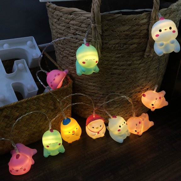 5.4ft Colorful Dinosaur Night Light Battery Operated 10 Warm White LED Indoor Kid's Bedroom String Lights