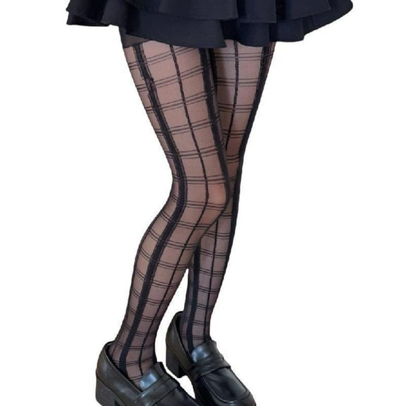 Women Leggings Stockings Plaids Checkered Pattern Sheer Silk Pantyhose Tights
