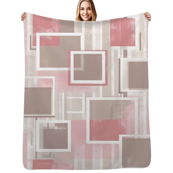 Abstract geometric pink beige art Flannel Blanket Warm Soft Bedding Throws Winter Camping Chair Sofa Bed