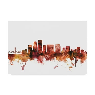 Trademark Fine Art 'Portland Oregon Skyline Red' Canvas Art by Michael Tompsett
