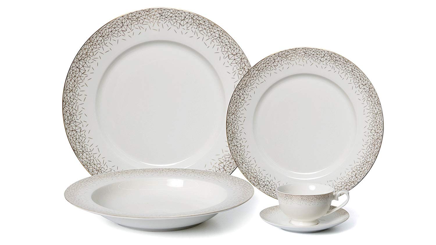 Euro Porcelain 5-Piece Dinner Set Service for 1, 24K Gold-plated Luxury Bone China Tableware - image 1 of 3