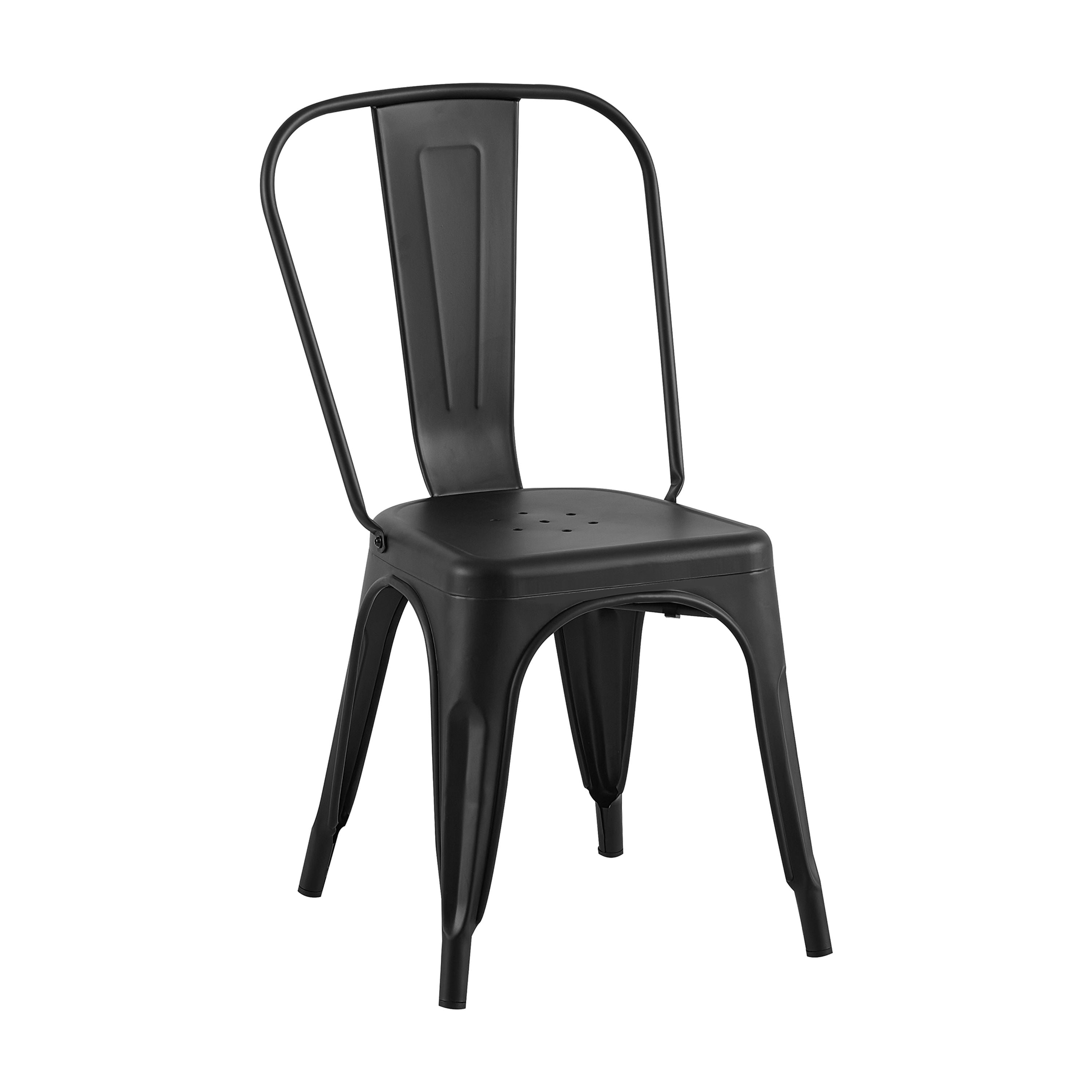 Matte Black Industrial Metal Dining Chairs 18 Inch Seat Height Stackable, Set of 2