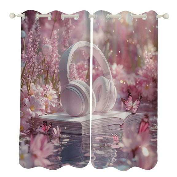 Butterfly Dancing Blackout Curtains, Watercolor Pattern Window Treatment Grommet Curtains for Bedroom Thermal Insulated Window Curtains for Living Room 2 Panel Set