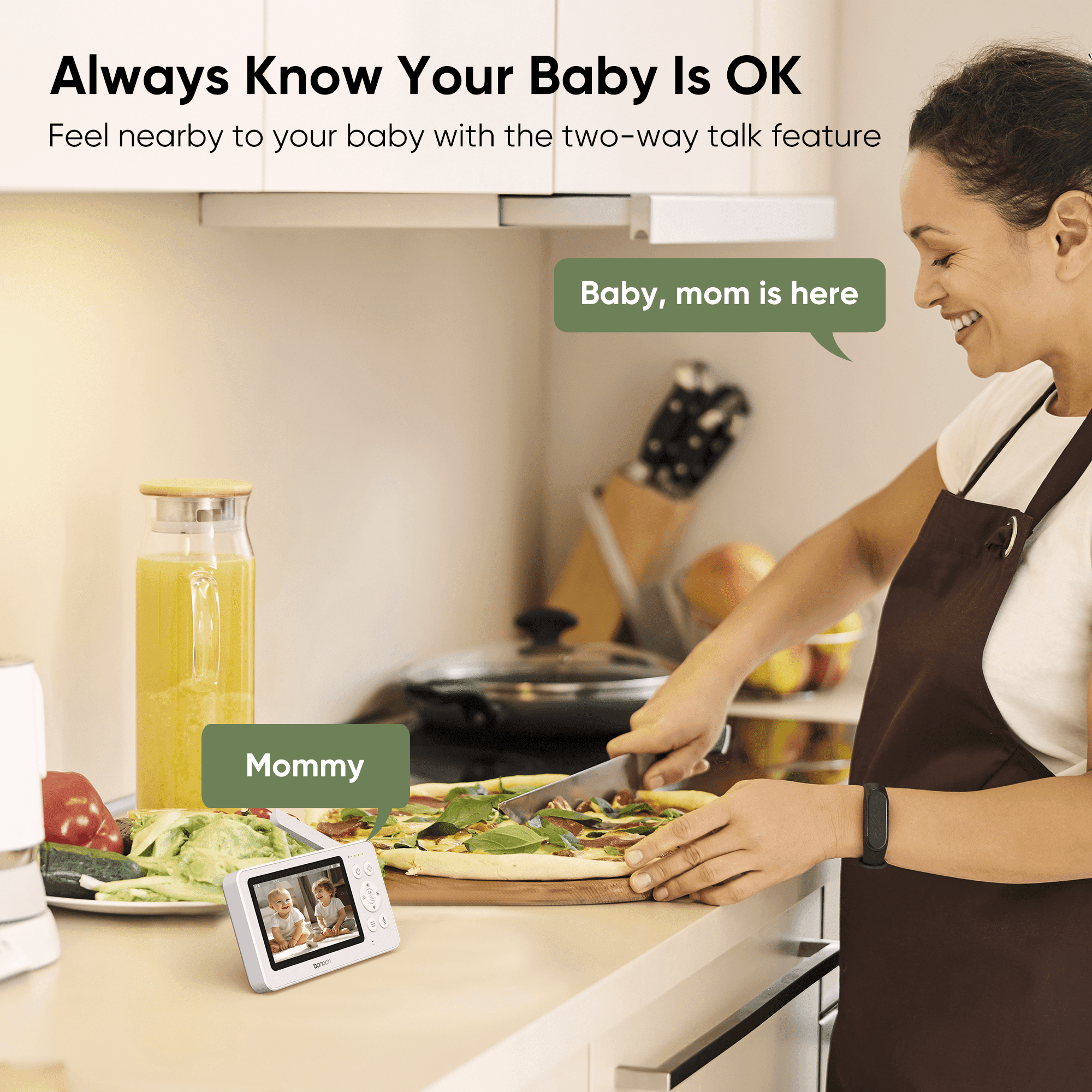 bonoch 4.3" Baby Monitor with 2 720p Video LCD Display Cameras with 23Hour Battery, VOX Mode, 2-Way Audio, Auto Night Vision