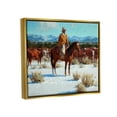 thumbnail image 3 of Winter Cowboy Cattle Landscape Animals & Insects Painting Metallic Gold Framed Art Print Wall Art, 3 of 6