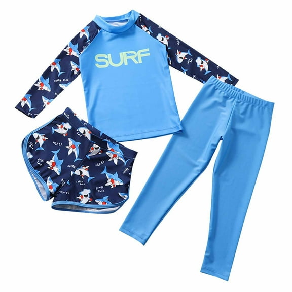 THDHVS Kids Swimsuits, Bathing Suits for Girls, Boys and Girls Swimsuit Children's Swimsuit Print Long Sleeve Split Swimsuit Swimming Set Blue 5-6 Years