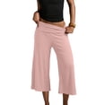 thumbnail image 2 of Women Fold Over Gaucho Pants Wide Leg Low Rise Flowy Capri Yoga Lounge Cropped Flare Bottoms Pink XL, 2 of 6