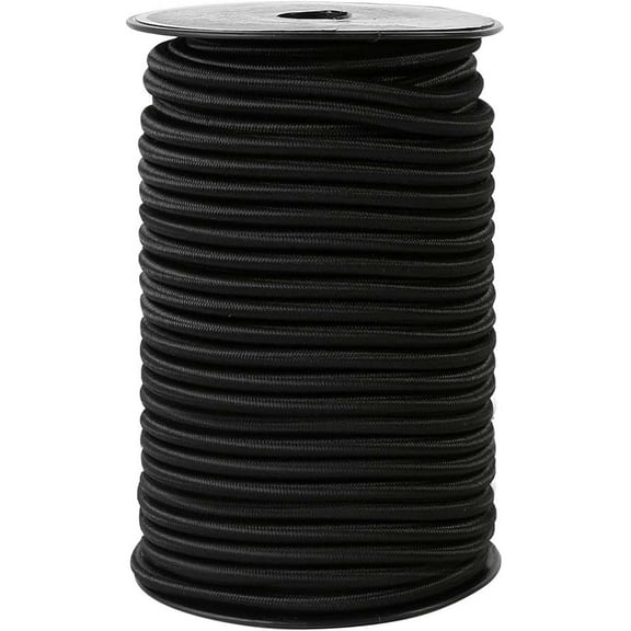 Strong and Durable Bungee Cord Roll - 1/4" x 100ft Elastic Cord, Kayak Stretch String Rope, Bungee Shock Cords for Repairing Tent Poles, DIY, Tie Downs, Black