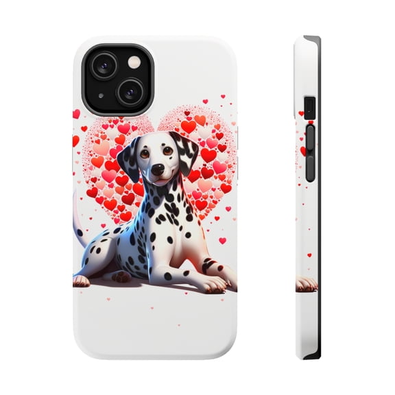 DistinctInk Tough Case for Apple iPhone 13 (6.1" Screen), Compatible with MagSafe Charging - Valentine's Day Dalmatian