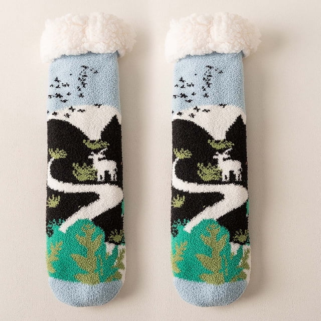 Chaussettes en Velours d'Agneau Style Mignon pour Femmes Automne et Hiver Maison Plus Velours Épaisses Chaussettes de Sol Bas Bas de compression Multicolores