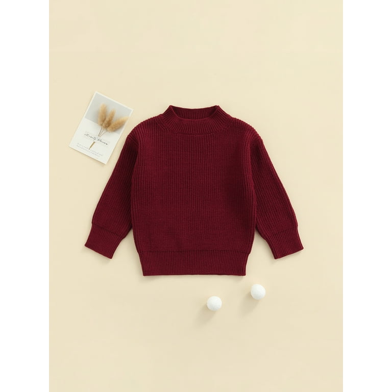 Canrulo Toddler Baby Girl Boy Knit Sweater Crewneck Long Sleeve Solid Color Pullover Top Warm Fall Winter Clothes Wine Red 0 6 Months