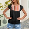 thumbnail image 4 of T-shirt Femme Ethnique à Volants Manches Courtes Col Rond Haut Femme Ethnique Ample Décontracté, Noir, S, 4 of 9