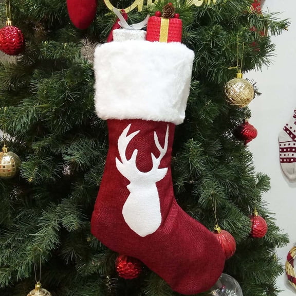 AURIGATE Christmas Stockings Decorations , Buffalo Plaid Xmas Ornaments, Rustic Cotton Linen with Embroidered Burlap, DIY Personalized Farmhouse Decor for Home Family Party Tree