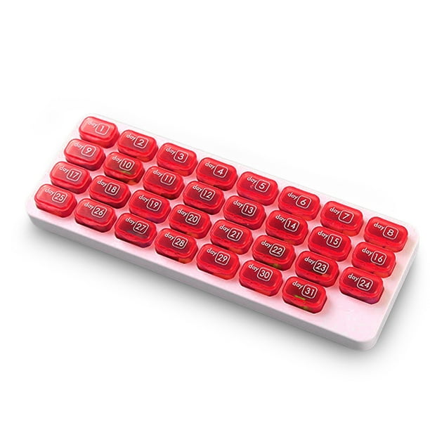 Caja de píldoras 31 Día Contenedor Recolecible Separador Mensual Trans Bandeja Organizador Jovencitos Cuidado de la salud Piller Dispensador Case Suministros Red Guardurnaity HA010338-01